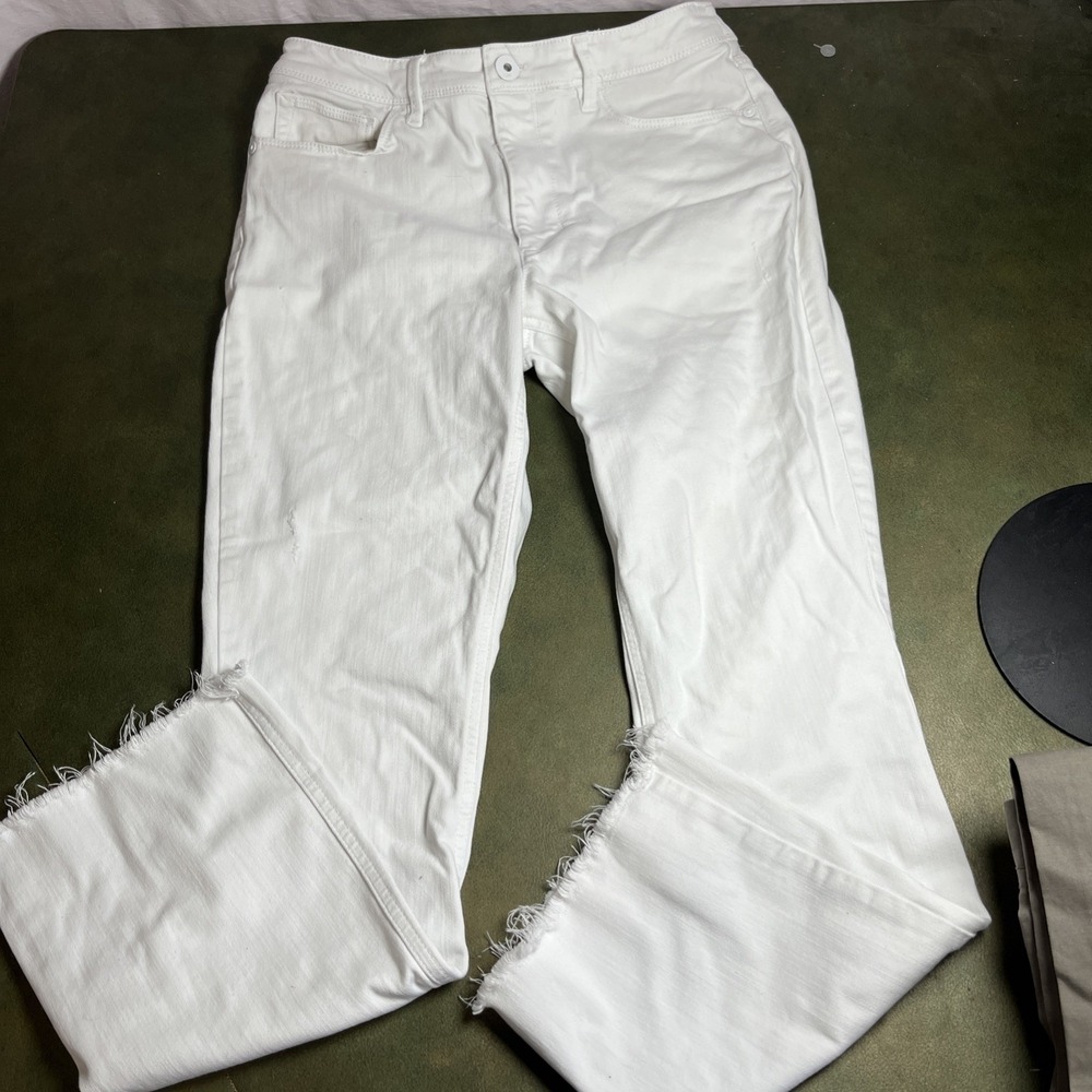 J Jill Denim Jeans Womens 6 Tall White Kick Flare Ankle Raw Hem Modern Pants